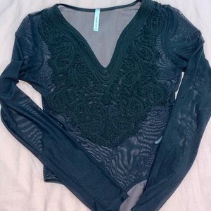 Bodysuit black long sleeve with transparency